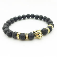 Natural Frosted Black Volcanic Lava Rock Hand String Buddha Pearl Leopard Lion Head Crystal Elastic Bracelet for Men Jewelry 2024 - buy cheap