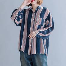 Oversized Women Loose Casual Shirts Back Split 2021 Spring Korean Style Multicolor Striped Blouses Elegant Lady Long Sleeve Tops 2024 - buy cheap