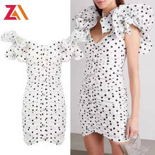 Vestido corto de lunares blancos para mujer, prenda de diseñador con volantes, manga corta, ceñido al cuerpo, Sexy, para fiesta de noche 2024 - compra barato