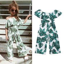 2020 da criança do miúdo da menina do bebê verão fora do ombro roupas da criança flor verde folha impressão macacão outfits roupas menina 2024 - compre barato