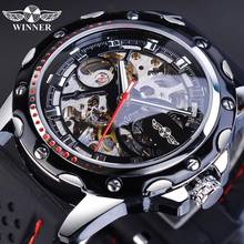 Winner Black Silver Men Automatic Mechanical Wristwatch Luminous Hand Silicone Strap Sport Clock Top Brand Luxury Skeleton Watch 2024 - buy cheap