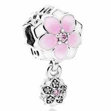 Genuine 925 Sterling Silver Charm Enamel Magnolia Bloom Duo With Crystal Pendant Beads Fit Pandora Bracelet & Necklace Jewelry 2024 - buy cheap