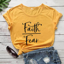 Faith Over Fear Printed Funny 100%Cotton Shirt Gift for Her Faith Tees Christian Jesus Short Sleeve Tops 2024 - buy cheap