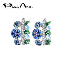 BLACK ANGEL Fashion Blue Enamel Three Flowers Earrings 2020 New 925 Silver CZ Gemstone Wedding Clip Earrings Jewelry Wholesale 2024 - buy cheap