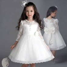 Белое платье принцессы с цветочным узором для девочек; свадебное платье подружки невесты; кружевные вечерние платья с вышивкой и бусинами; платье для выпускного бала для маленьких девочек 2024 - купить недорого