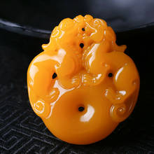 Pingente de dragon pixiu artesanal, pingente de jade amarelo natural chinês esculpido à mão 2024 - compre barato