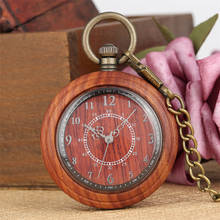 Luxury Red Wood Quartz Pocket Watch Retro Bronze Chain Wooden Pendant Pocket Clock Gifts Men Women 2024 - buy cheap