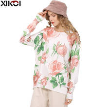 XIKOI-suéter de punto con estampado de rosas para mujer, jerseys cálidos de manga larga, camisetas blancas de gran tamaño, nuevo 2024 - compra barato