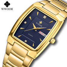 WWOOR-Reloj de pulsera de cuarzo para hombre, accesorio masculino de pulsera resistente al agua con calendario, complemento deportivo de marca de lujo con diseño cuadrado, disponible en color dorado y azul, 2021 2024 - compra barato