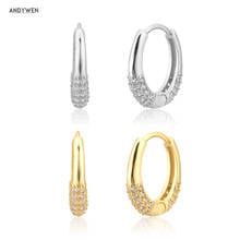 ANDYWEN-pendientes de plata de primera ley y circón para mujer, aretes pequeños, plata esterlina 925, Circonia cúbica, zirconia, circonita, zirconita, color dorado, 10mm 2024 - compra barato