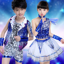 Boys girls jazz dance Latin dance costumes sequined gauze dance clothes kindergarten pettiskirt sequins clothing 2024 - buy cheap