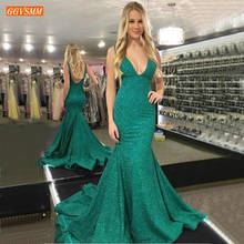 Elegante vestido de noche de sirena verde Hunter, escote en V profundo, ostentoso, sin espalda, tren de barrido, Formal, para fiesta 2024 - compra barato