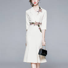 Alta qualidade feminina outono elegante moda bordado blazer vestido senhora do escritório festa robe femme vintage designer vestidos 2024 - compre barato