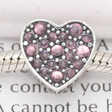 Authentic S925 Silver Bead DIY Jewelry Pink Dazzling Heart Charm fit Lady Bracelet Bangle 2024 - buy cheap