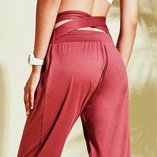 Calça comprida feminina cintura alta, peça calça de moletom esportiva yoga caminhada academia 1087 2024 - compre barato