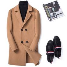 Двубортное шерстяное пальто для мужчин, весенне-осенняя длинная мужская куртка размера плюс, Мужское пальто Abrigo Hombre M064 KJ2454 2024 - купить недорого
