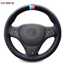 Mano de bricolaje-negro de punto de cuero genuino protector para volante de coche para BMW M M3 E90 E91 E92 E93 E87 E81 E82 E88 X1 E84 2024 - compra barato