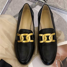 Women Casual Loafers Comfortable Handmade Genuine Leather Fashion Flats Metal Chain Decor Casual Shoes Female 2024 - buy cheap