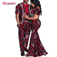 African Clothes Dashiki Couple Lovers Women Mermaid Long Dress Men Top-shirt Pants 3 Pieces Bazin Riche WYQ537 2024 - buy cheap