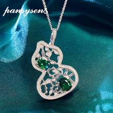 PANSYSEN Luxury Hollow Gourd Design Solid 925 Sterling Silver Emerald Created Moissanite Gemstone Pendant Necklaces for Women 2024 - buy cheap