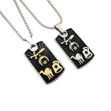 Black Painted Stainless steel mens Mysterious Pattern  hip hop rock dog tag pendant & necklace 2024 - buy cheap