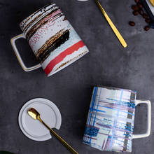 Caneca de cerâmica para criatividade, com tampa, conjunto de colher, caneca de cerâmica, presente de casal de amantes, caneca de café da manhã, leite, xícara de chá de porcelana 2024 - compre barato