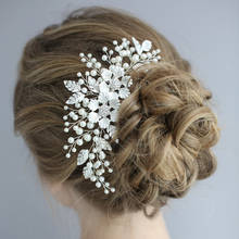 Wedding Hair Accessories Silver Color Pearl Handmade Tiaras Hair Combs Bridal Hairbands Crystal Women Hair Ornament Flower Combs 2024 - buy cheap