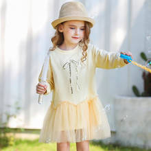 DFXD/весеннее детское трикотажное платье принцессы с длинными рукавами и блестками и бантом для девочек; Новая модная детская одежда; детское праздничное платье vestidos От 2 до 7 лет 2024 - купить недорого