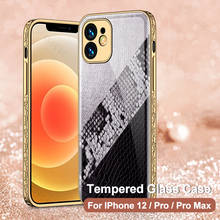 Gkk-capa luxuosa protetora de vidro temperado e couro para iphone 12 pro max, capa rígida antiquebra para iphone 12 pro max 2024 - compre barato