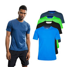 Camisa masculina para corrida, camiseta esportiva com gola redonda, manga curta, treinamento em academia, malhação, roupa esportiva respirável, camisas de treino 2024 - compre barato