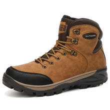 Waterproof Men Hiking Shoes Outdoor Fleece Warm Walking Boots Anti-skid Big Size Leather Climbing Mountain Boots Winter Sneakers 2024 - buy cheap