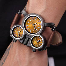 Часы Oulm, Роскошные военные кварцевые часы от лучшего бренда, уникальные мужские повседневные наручные часы с 3 маленькими циферблатами и кожаным ремешком 2024 - купить недорого