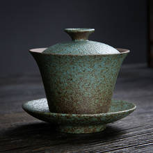 Cerámica gruesa Gaiwan 130ml, cuenco de té Retro japonés, tapa, platillo, tetera, decoración 2024 - compra barato