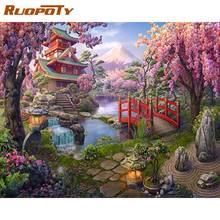 Алмазная 5d картина RUOPOTY с пейзажем, полноразмерная вышивка, мозаика сакуры, японское украшение для дома с цветами вишни 2024 - купить недорого