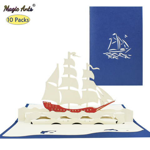 10 Pack Sailboat Model Pop-Up Cards Birthday with envelope stickers laser cut invitation Greeting Cards Graduation Gifts Card 2022 - buy cheap
