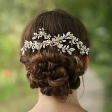 Peine de pelo de hoja de Color dorado para mujer, corona nupcial, joyería para el cabello hecha a mano, accesorios para el cabello de boda 2024 - compra barato