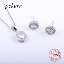 Pekurr conjunto de brincos e colar oval em prata esterlina 925, pingentes geométricos redondos, joias da moda 2024 - compre barato