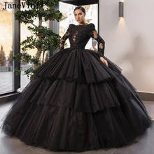 JaneVini Sparkle Heavy Beading Black Quinceanera Dresses 2020 Luxury Saudi Arabia Long Sleeves Tiered Skirt Ball Gown Prom Dress 2024 - buy cheap