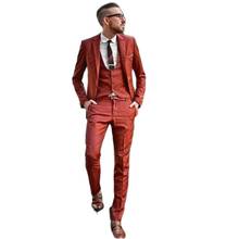 Новый оранжевый мужской свадебный костюм на заказ, 3 предмета (пиджак + брюки + жилет + галстук), облегающие мужские костюмы для выпускного вечера, мужской блейзер 2024 - купить недорого