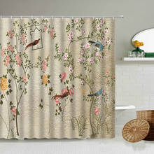 Cortina de chuveiro flor e pássaro, cortina de banheiro de estilo chinês com gancho, decoração à prova d'água de poliéster 2024 - compre barato