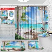 Современный 3D печать Пляжный Пейзаж душ Шторы Лето океан шторы с крючками для ванной Шторы s с крючками Противоскользящие коврики крышка для унитаза коврики для ванной 2024 - купить недорого
