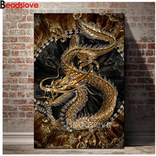 Pintura de diamante 5D DIY "dragón dorado chino", bordado de diamantes de imitación cuadrados y redondos, mosaico de diamantes de imitación 3d 2024 - compra barato