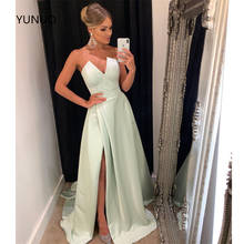 YUNUO Cut out V-neck Sexy Prom Evening Dress Satin Long 2021 Side Slit Dresses Woman vestidos de gala Party Night Formal Gown 2024 - buy cheap