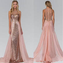 Rose Gold Sequined Long Prom Dresses with Chiffon Overskirts Robe De Soiree Zipper Back Rhinestone Bride Party Evening Gowns 2024 - buy cheap