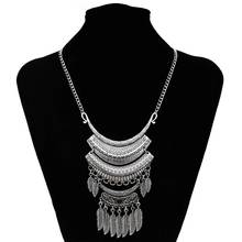 Gypsy Vintage Silver Color Beachy Leaf Pendant Geometric Necklaces for Women Black Stone Neckalce Tribal Ethnic Turkish Jewelry 2024 - buy cheap