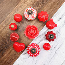 One piece Cabinet Knobs Red Ceramic Drawer Pull Cute Floral Animal Look Kitchen Cupboard Pull Dresser Door Handle 2024 - buy cheap