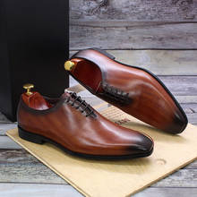 European Luxury Mens Oxford Dress Shoes Genuine Leather Whole Cut Handmade Mens Shoes Lace Up Business Office Formal Shoes Men 2024 - купить недорого