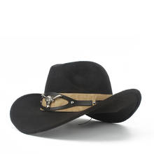 Fashion Wool Women Men Hollow Western Cowboy Hat Roll-up Wide Brim Gentleman Jazz Sombrero Hombre Cap Size 56-58CM With Cow Belt 2024 - buy cheap