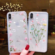 Funda de goma con flores secas reales para iPhone, carcasa suave y transparente con ramo rosa para iPhone 11, XR, X, XS Max, 8, 7, 6, 6s Plus, 11 Pro Max 2024 - compra barato