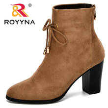 ROYYNA 2020 New Designers Flock Zipper Solid Short Boots Women High Heel Single Shoes Ladies Booties Botas Mujer Invierno Trendy 2024 - buy cheap